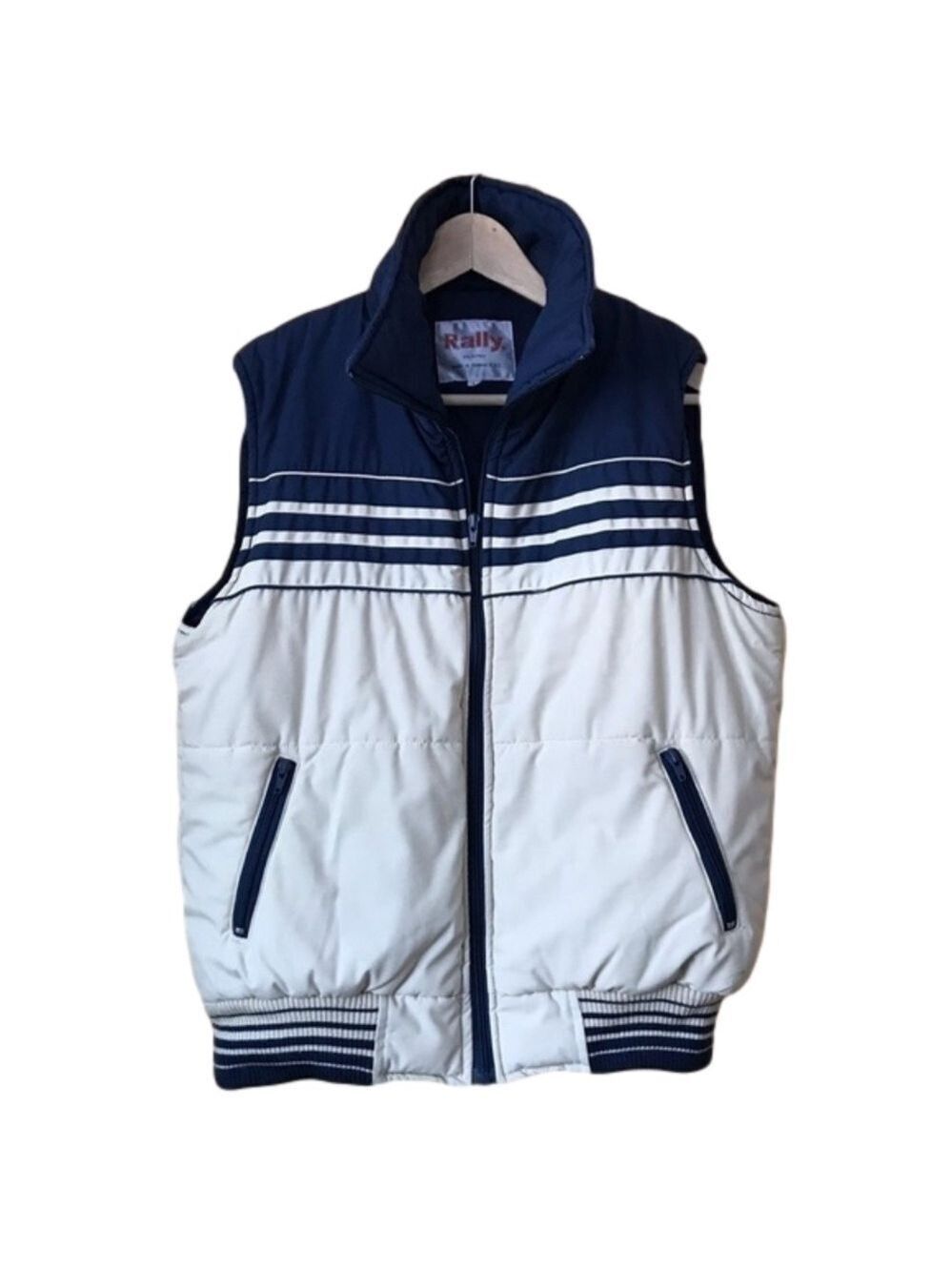 VINTAGE Rally colorblock striped puffy vest size large
